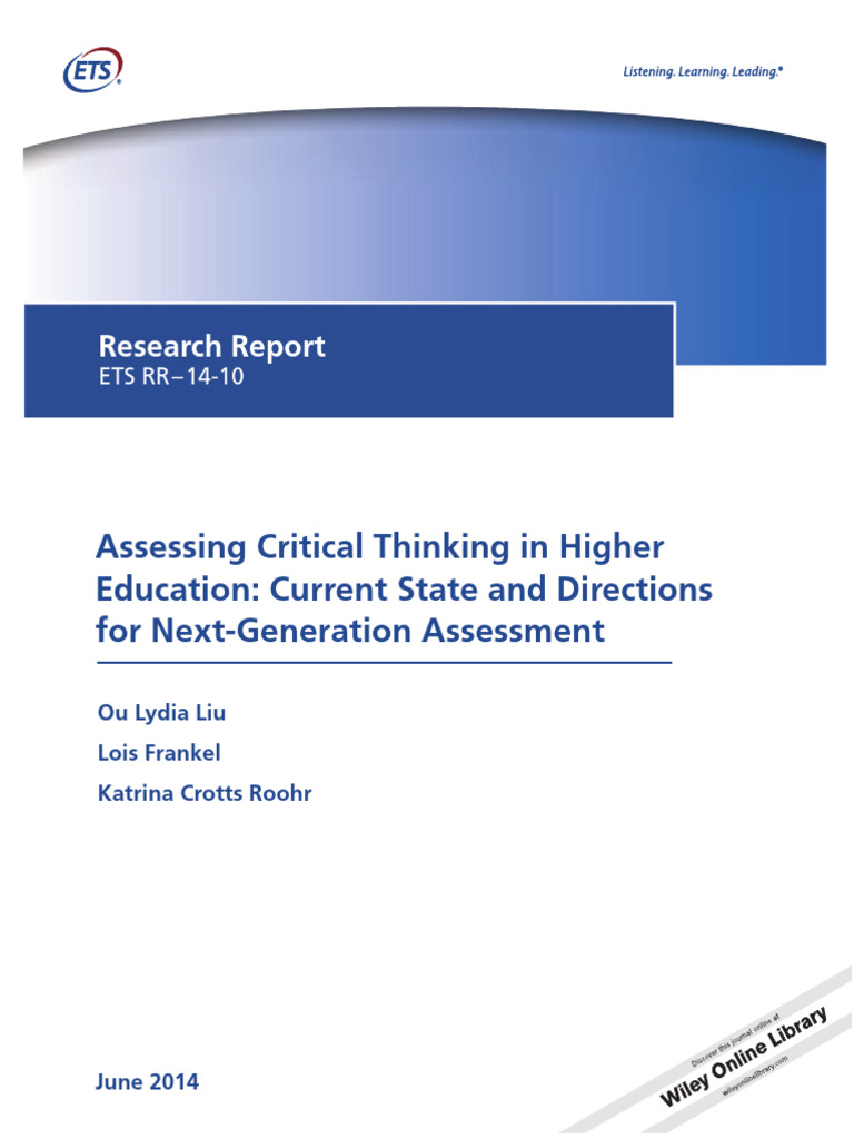 Assessing Critical Thinking in Higher Education | PDF | Critical ...