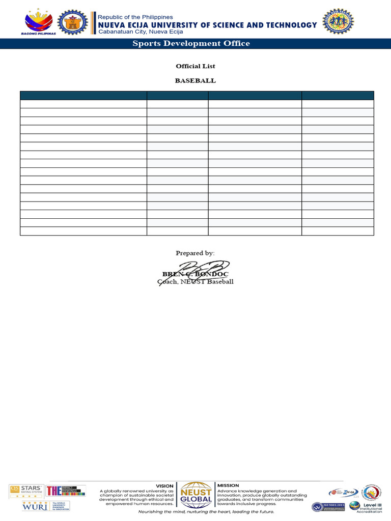 NEUST Baseball Team Official Roster | PDF