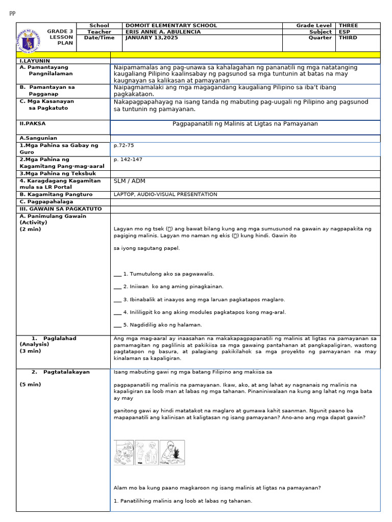 Grade 3 Lesson Plan | PDF