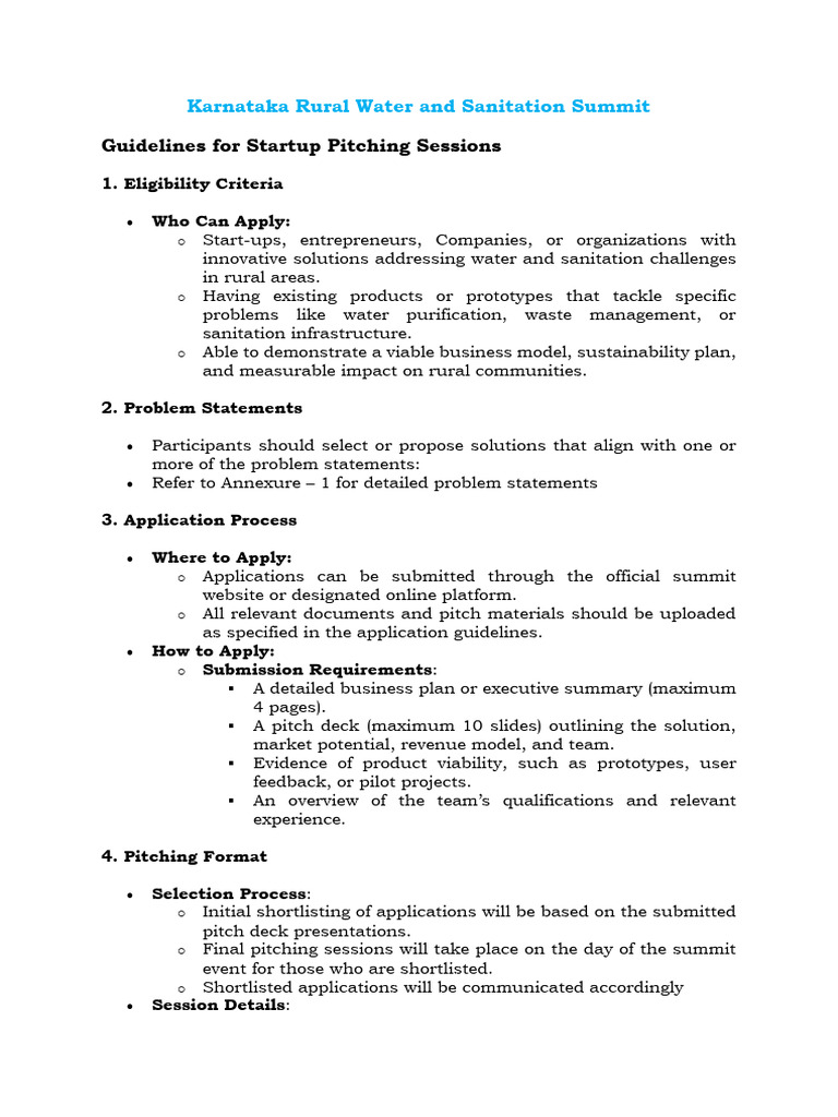 Guidelines For Startup Pitching Session Final | PDF | Groundwater ...