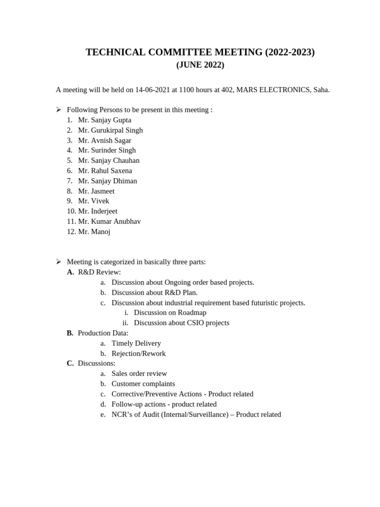 Technical Committee Meeting-1 | PDF