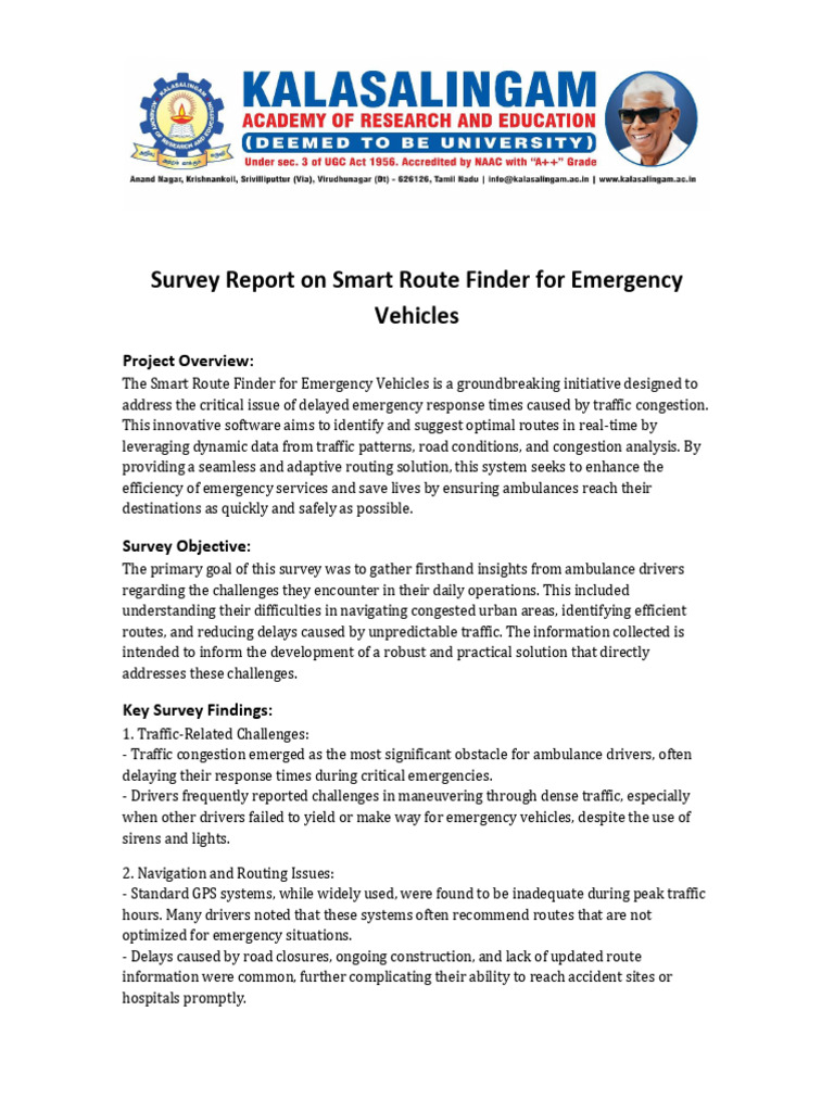 Smart Route Finder for Emergency Vehicles | PDF | Traffic | Ambulance