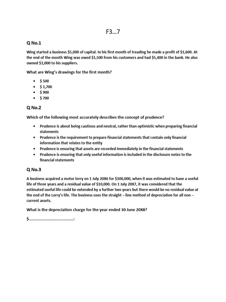 Financial Accounting Practice Questions | PDF | Debits And Credits ...