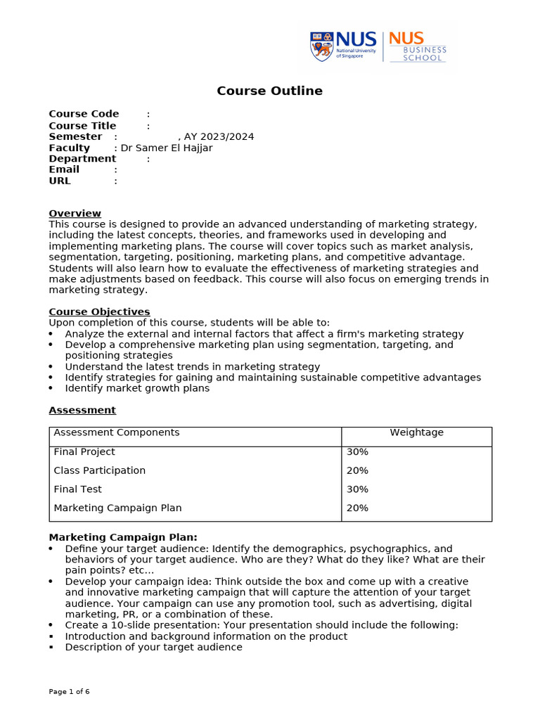 Advanced Marketing Strategy Course Outline | PDF | Marketing ...