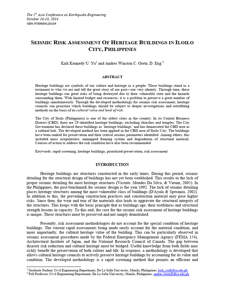 Seismic Risk Assessment of Heritage Buil | PDF | Moment Magnitude Scale ...