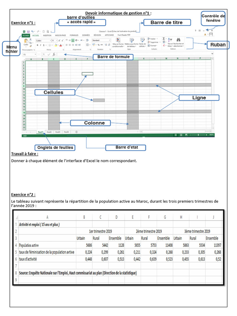 Devoir Excel : Interface et Tableau Maroc | PDF