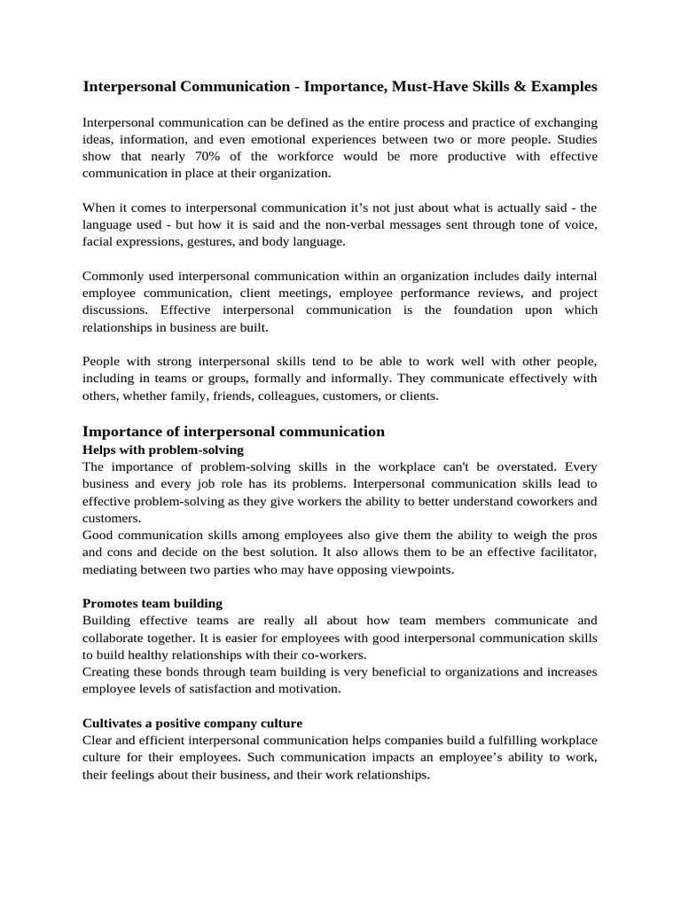 Importance of Interpersonal Communication | PDF | Communication ...