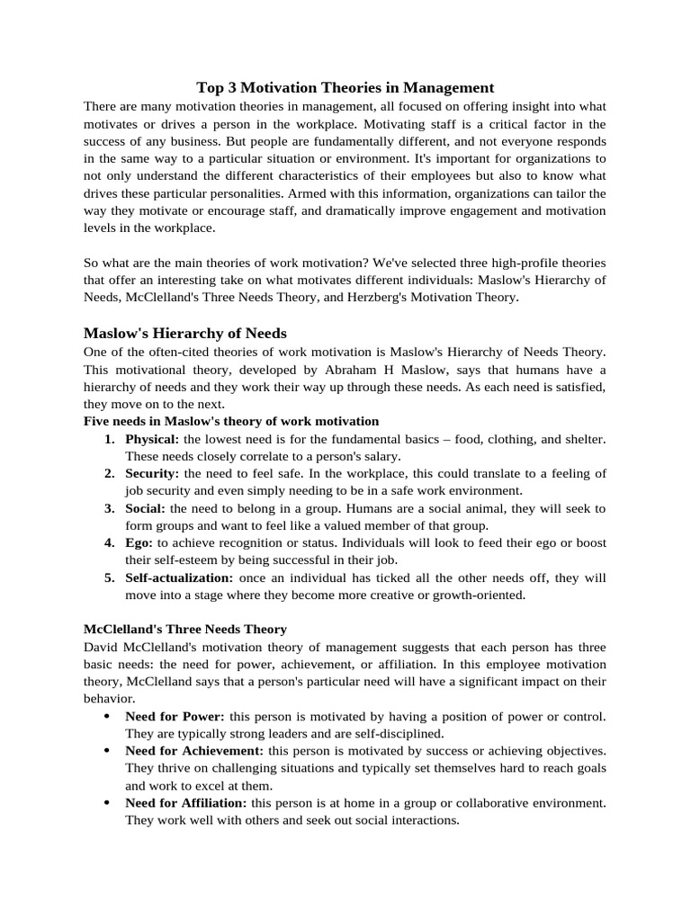 Top 3 Management Motivation Theories | PDF | Motivational | Motivation