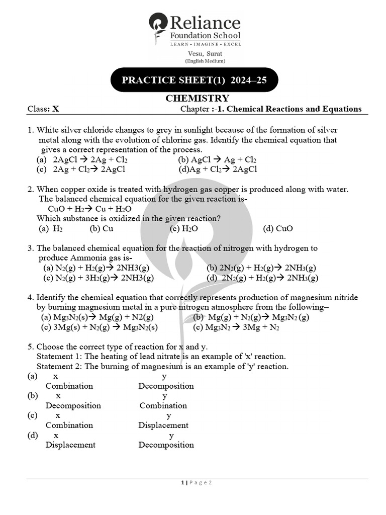 Class 10 ch 1 practice sheet 1 pdf oxide redox