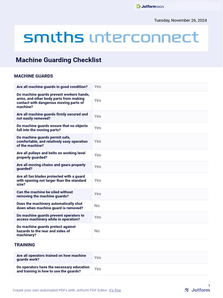 Machine Guarding Compliance Checklist | PDF | Machines | Safety