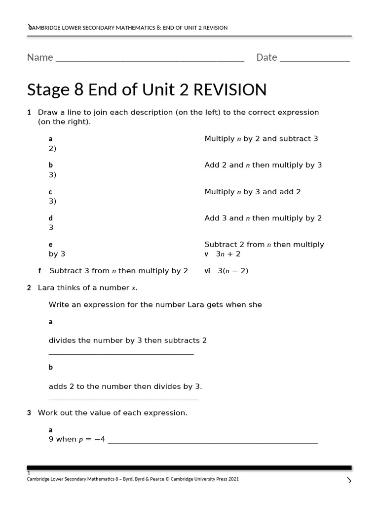 Stage 8 Unit 2 Revision Guide | PDF | Equations | Mathematical Analysis