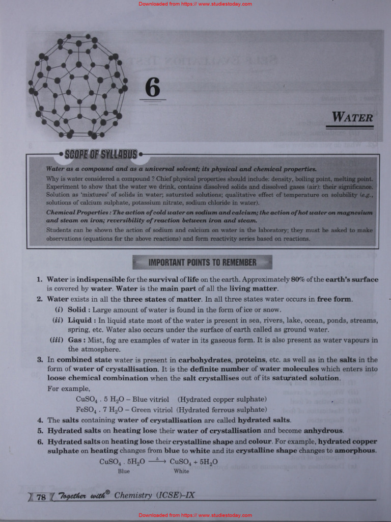 ICSE Class 9 Chemistry Chapter 06 Water | PDF