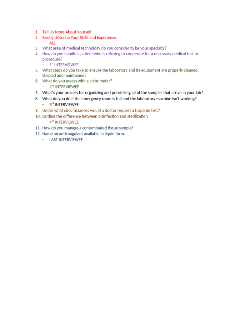 Medical Technology Interview Questions | PDF