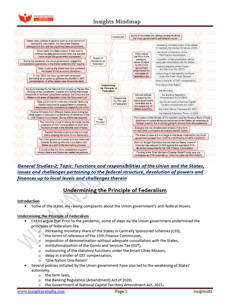 Undermining The Principle of Federalism | PDF | Government Of India | Taxes