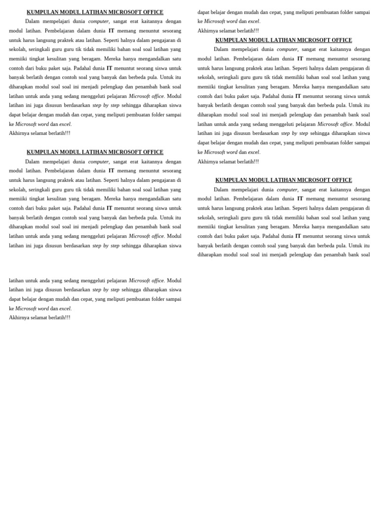 Modul Latihan Microsoft Office Lengkap | PDF