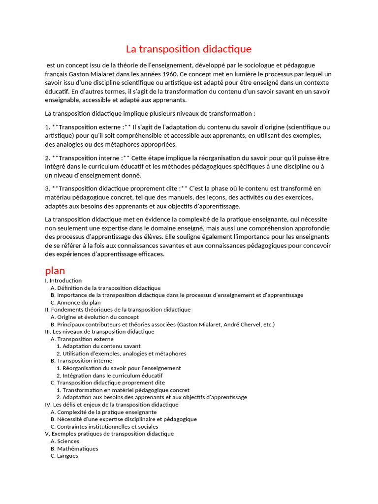 Comprendre la transposition didactique | PDF | Pédagogie | Enseignement