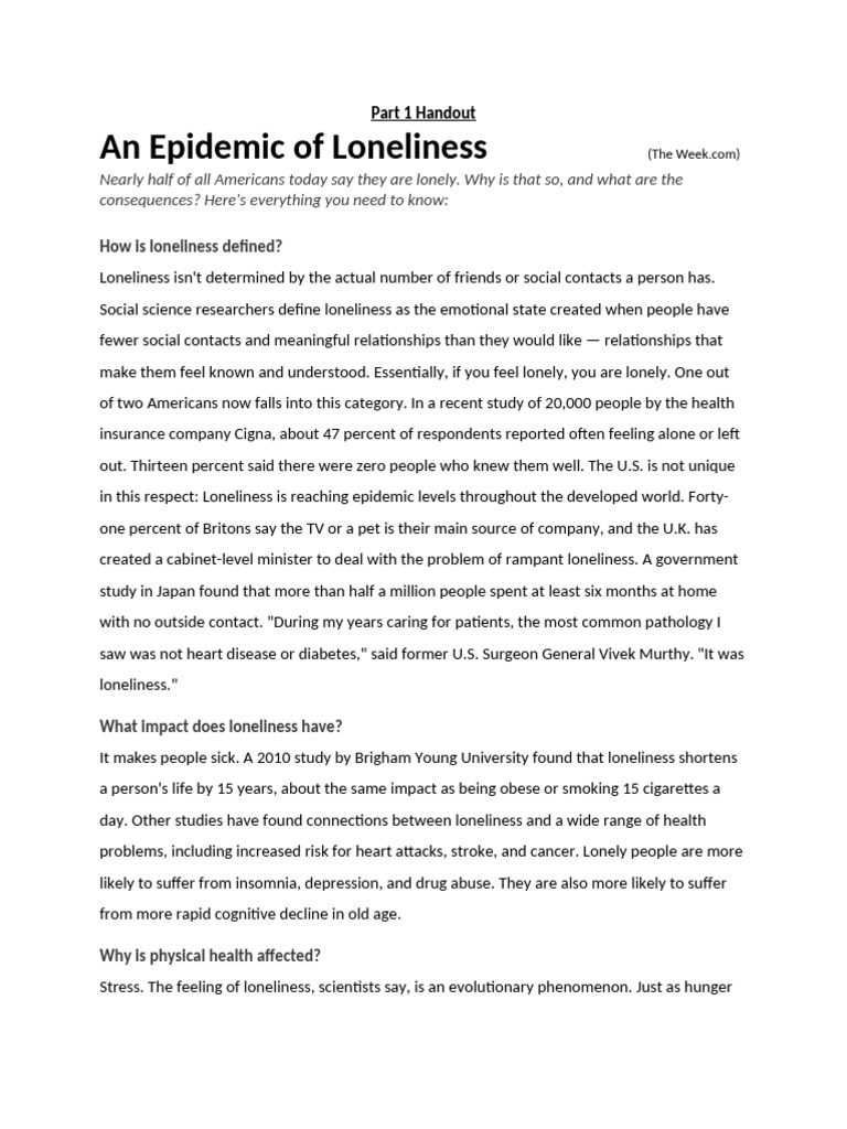 Understanding the Loneliness Epidemic | PDF | Loneliness | Stress (Biology)
