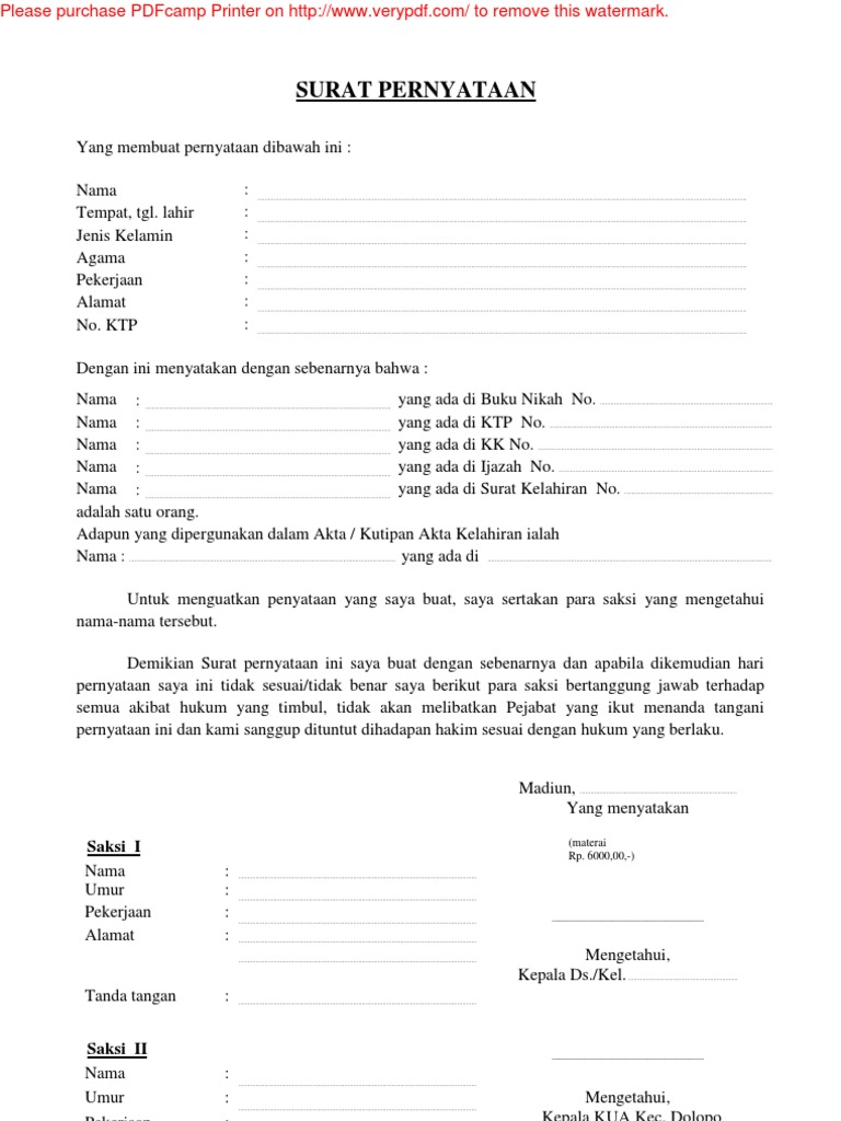 Surat Pernyataan Beda Nama Baru 2011 Pdf