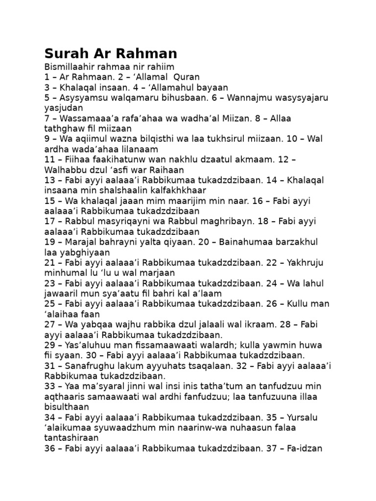 Surah Ar Rahman in Roman English | PDF | Quran | Islam