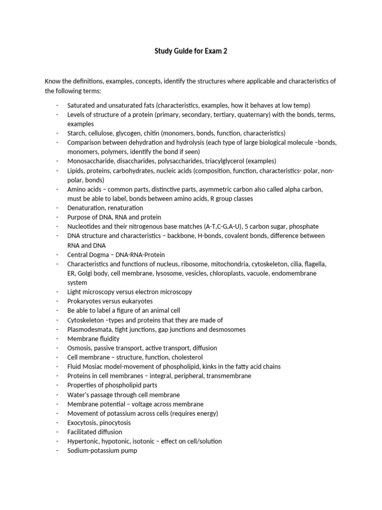 Biology Exam 2 Study Guide | PDF | Cell Membrane | Cell (Biology)