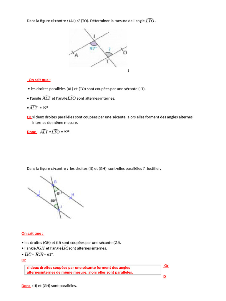 Angles alternes-internes : Exercices corrigés | PDF