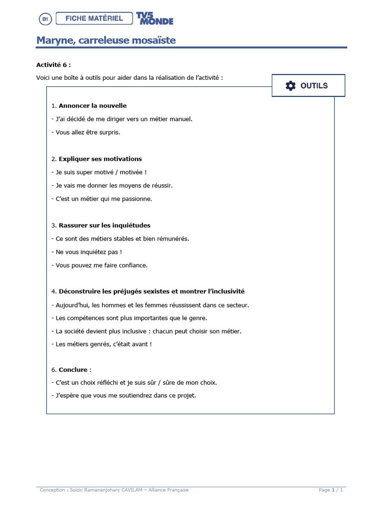 Terriennes Maryne Carreleuse B1 Ados Materiel | PDF