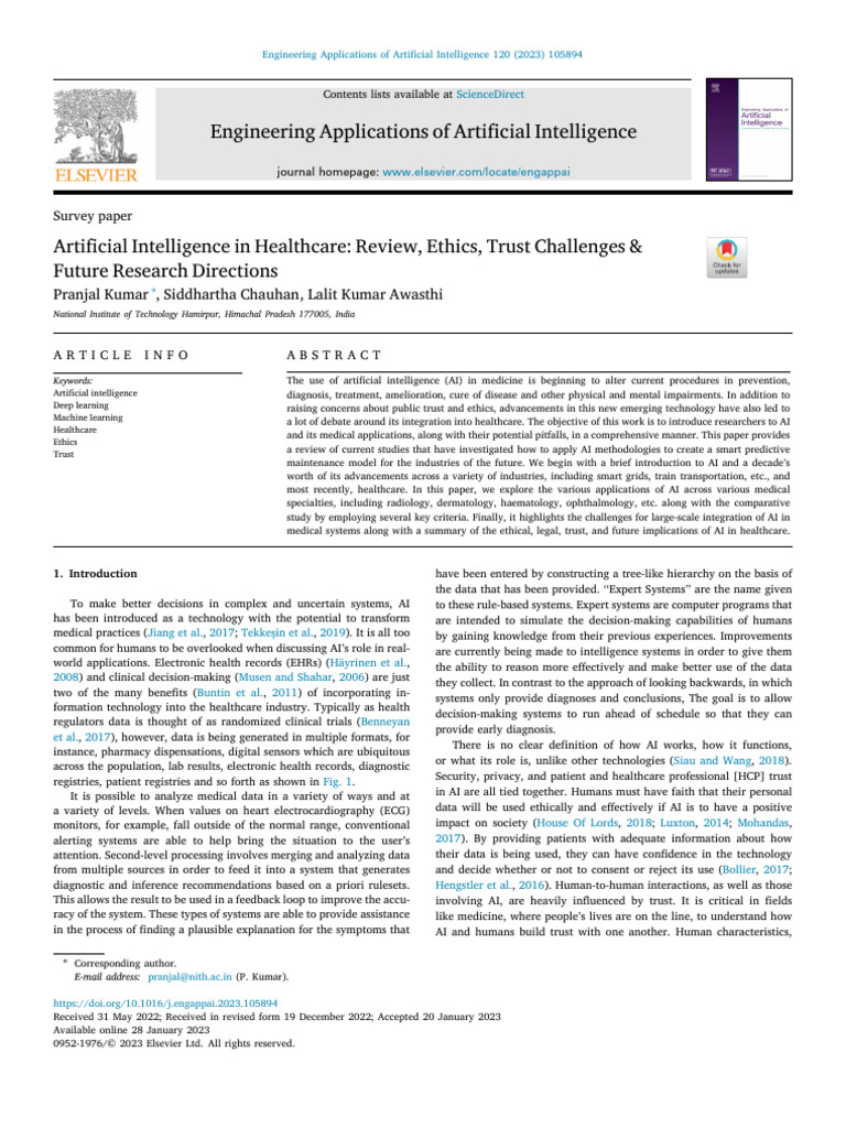 Artificial Intelligence in Healthcare Review Ethics Trust Challenges ...