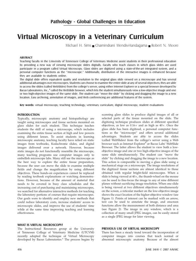 Mendis Handagama Et Al 2011 Virtual Microscopy in A Veterinary ...