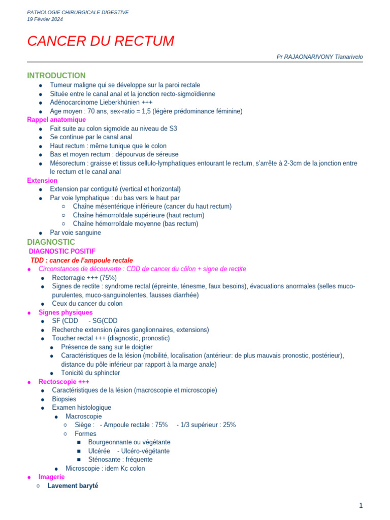 Cancer du Rectum : Diagnostic et Traitement | PDF | Rectum | Cancer du ...