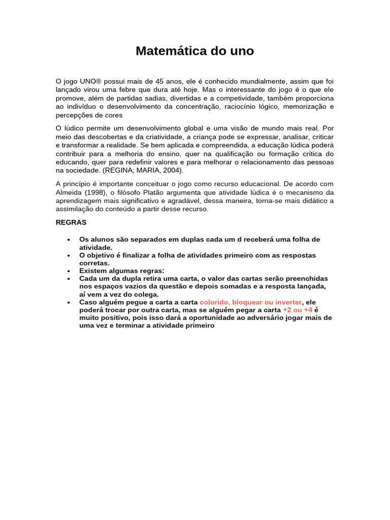 Matemática e Aprendizado com UNO | PDF