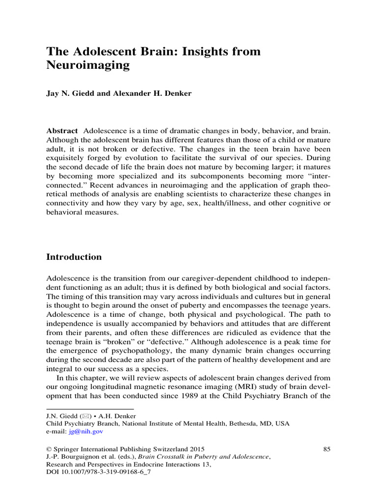Giedd - 2014 - The Adolescent Brain Insights From | PDF | Cerebellum ...