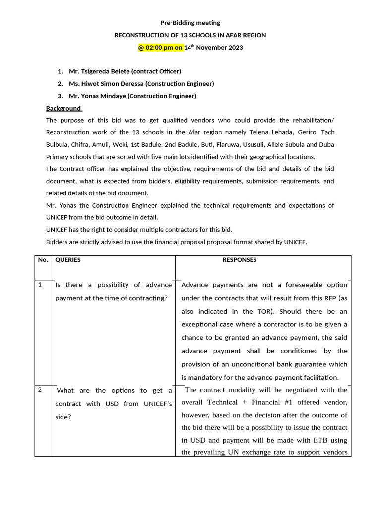 Afar Schools Reconstruction Bid | PDF | Request For Proposal | Bonds ...