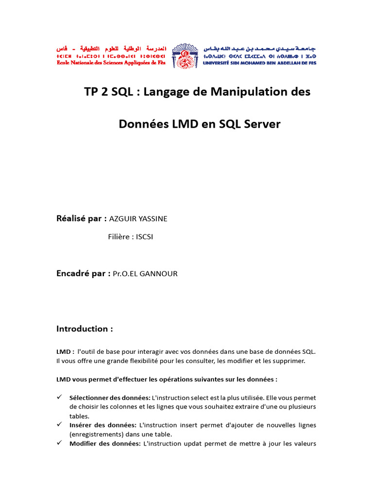 Maîtrise des commandes LMD en SQL | PDF | SQL | Microsoft SQL Server