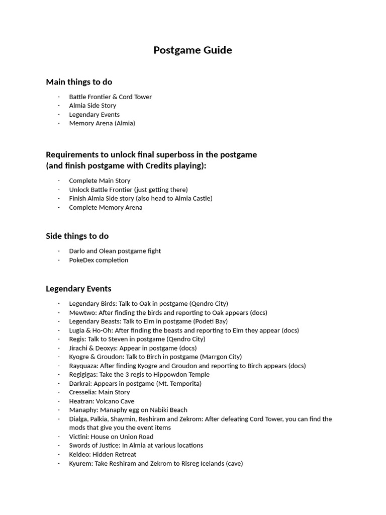 Postgame Activities and Legendary Events | PDF