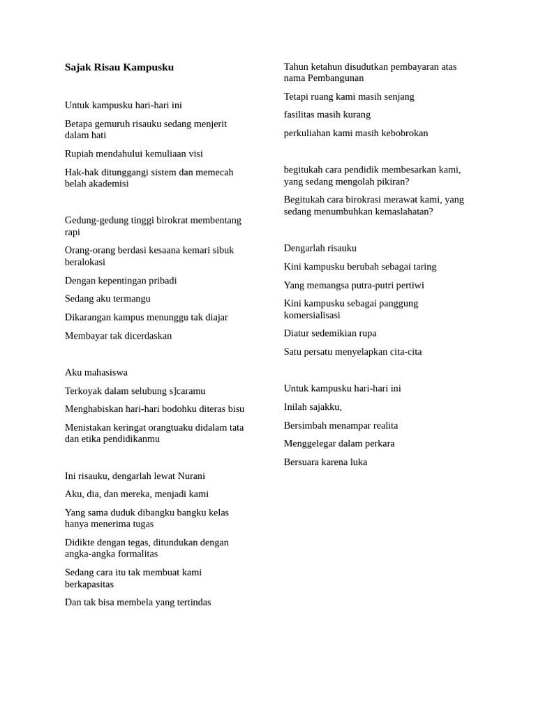 Sajak Risau Kampusku | PDF