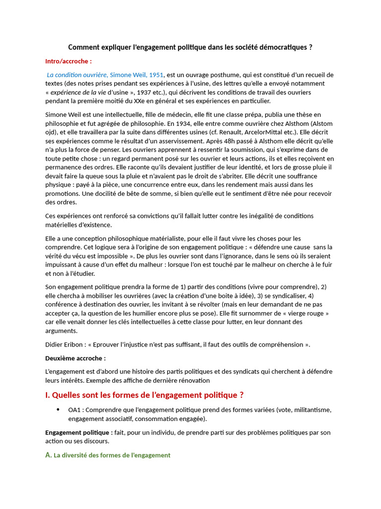 Engagement politique en démocratie : formes et enjeux | PDF | Sexe ...