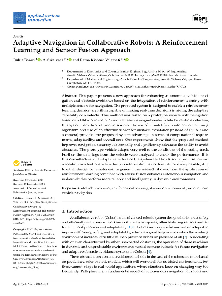 Adaptive Navigation in Collaborative Robots A Rein | PDF | Longitude ...