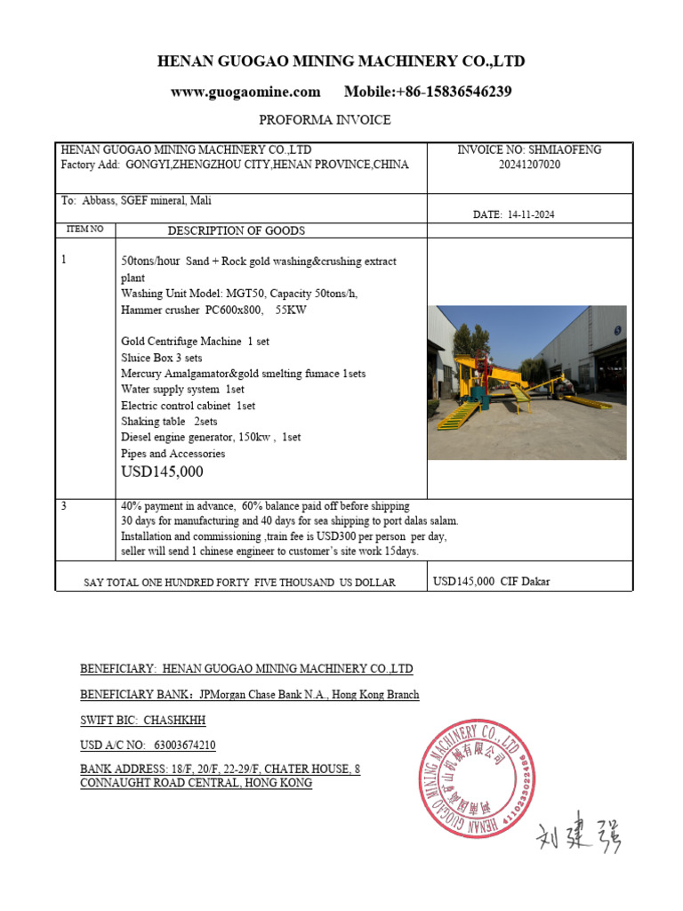 Invoice Quotation Gold 50TPH | PDF