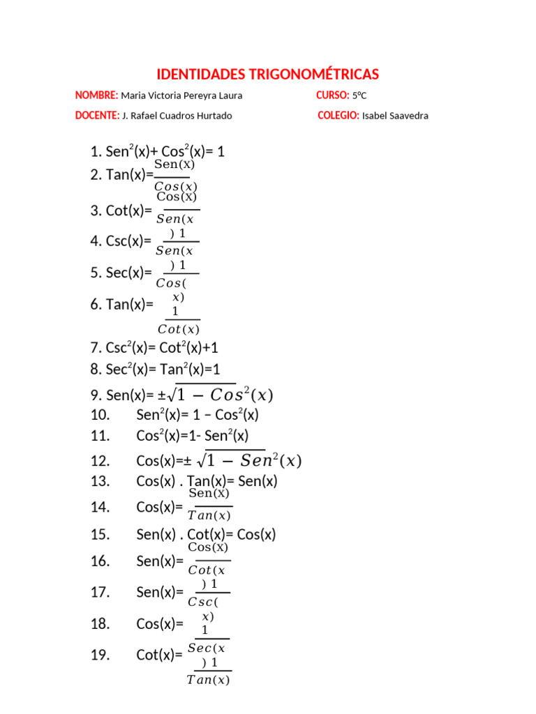 IDENTIDADES TRIGONOMÉTRICAS | PDF
