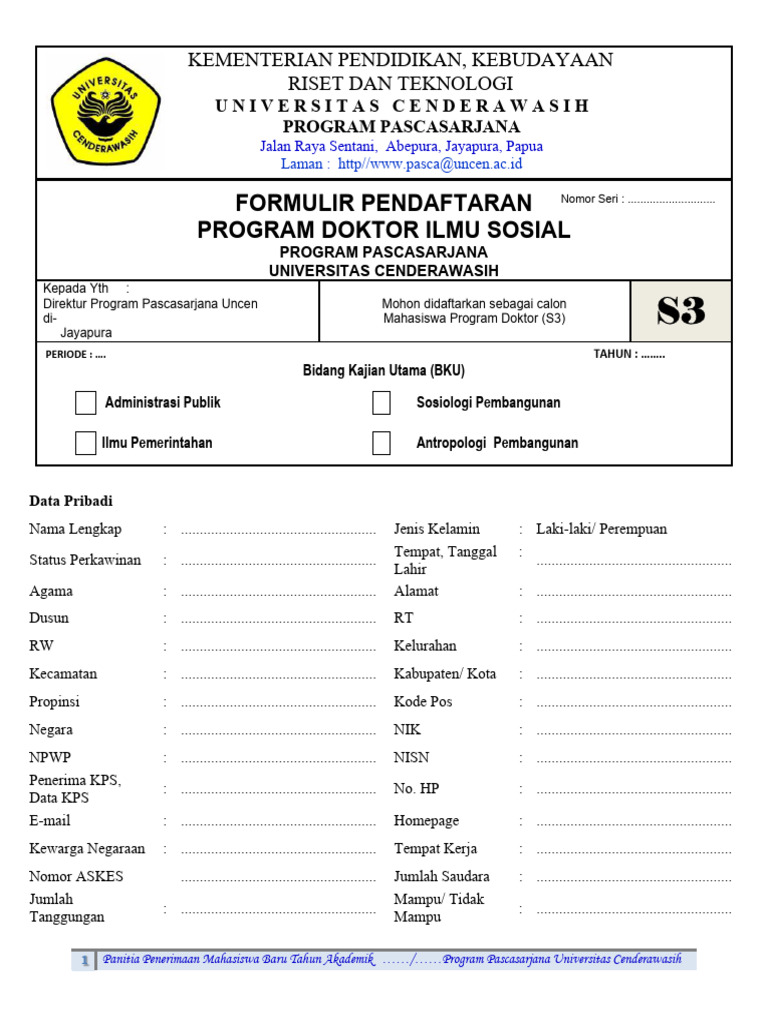 Formulir Pendaftaran S3 | PDF