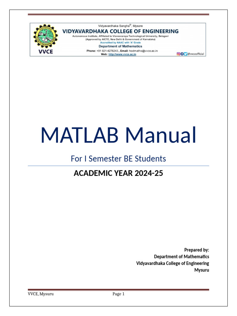 Matlab Manual 1st Sem (24-25) - OEE | PDF | Applied Mathematics ...