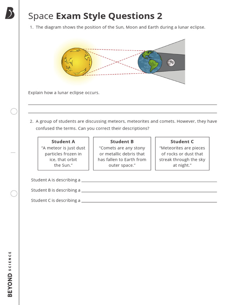 Space Exam Questions for KS3 Science | PDF