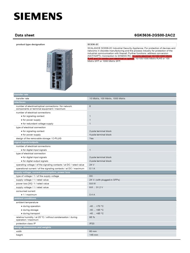 SCALANCE SC636-2C Datasheet Overview | PDF | Power Supply | Data ...