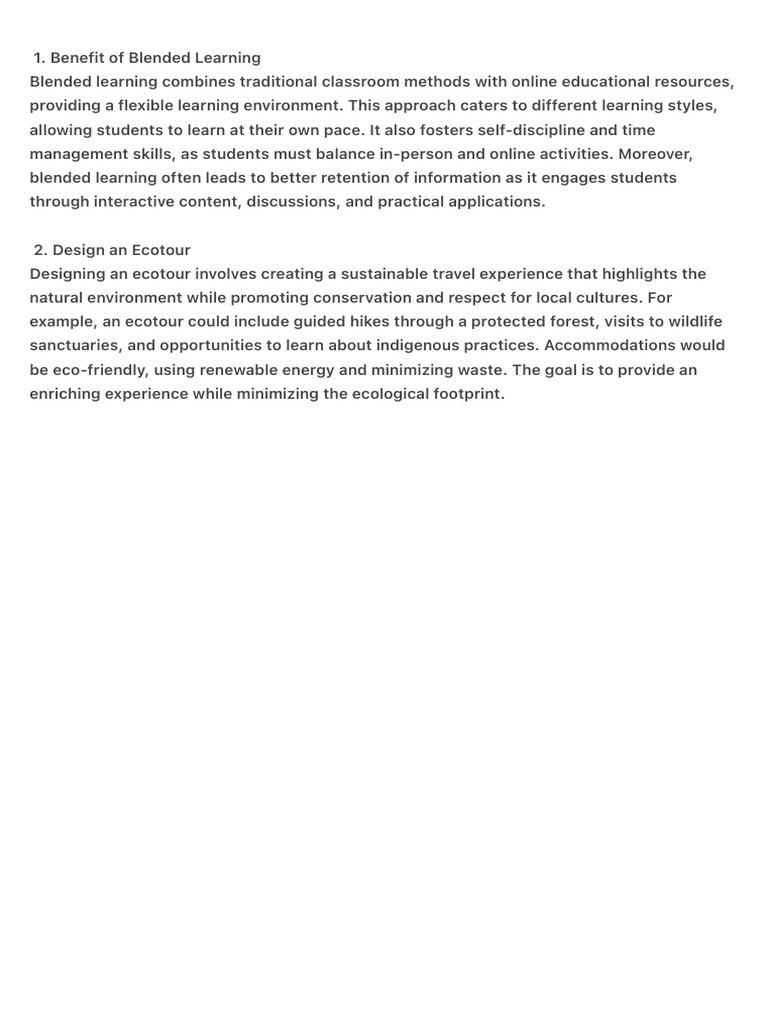 Benefits of Blended Learning & Ecotour Design | PDF