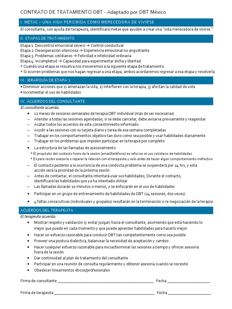 Contrato de Tratamiento DBT México | PDF | Sicología | Ciencias del ...