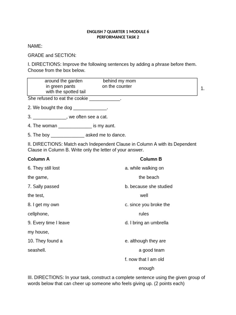 English 7 Module 6 Performance Task | PDF