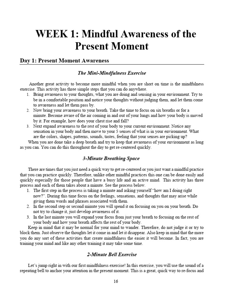 Day 1 Present Moment Awareness | PDF | Mindfulness | Breathing