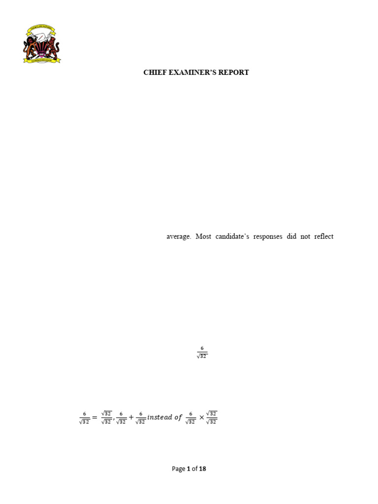 2024 MSCE Mathematics Chief Examiner Report | PDF | Factorization ...