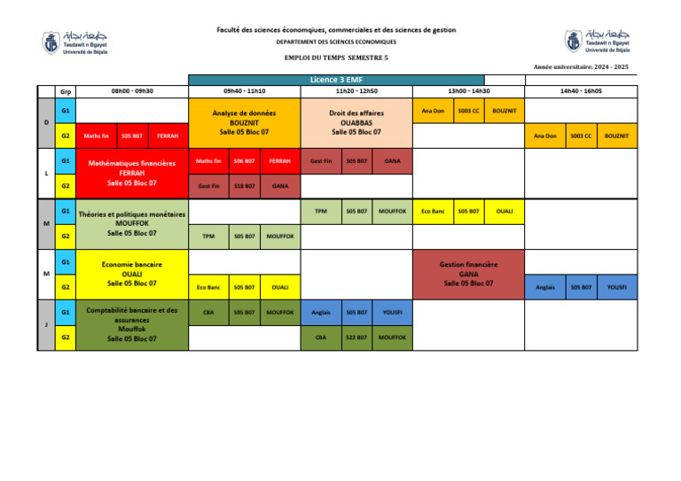 Emploi du temps Licence 3 EMF 2024-2025 | PDF | Économie | Science