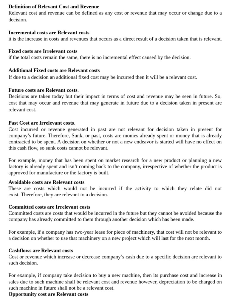 Understanding Relevant Costs and Revenues | PDF | Opportunity Cost ...
